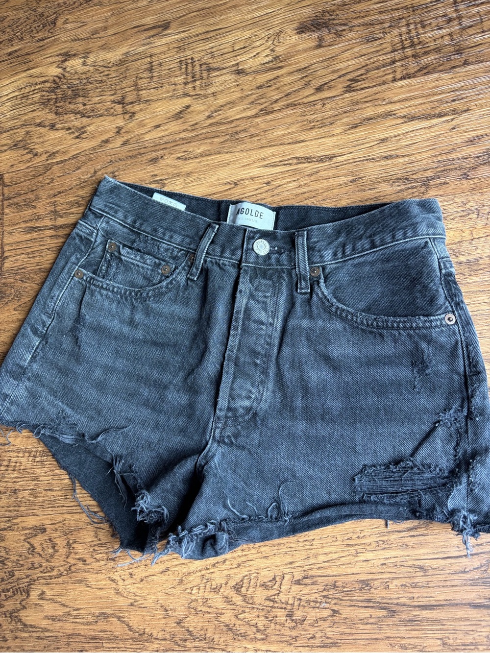 AGOLDE Parker Cut off Black Denim Jean Shorts Frayed Size 26